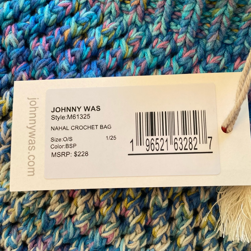 NEW Johnny Was Nahal Crochet Bag Purse Blue Multicolor Cotton 15.5”H x 14.5”W - Picture 11 of 11